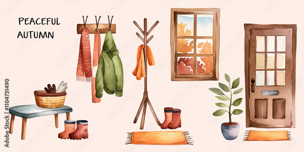 Peaceful Autumn Entryway Watercolor Illustration Peaceful Autumn Entryway Watercolor Illustration