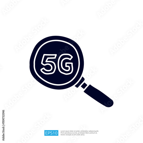 A graphic representation of a magnifying glass highlighting the text "5G," symbolizing the focus on 5G technology.