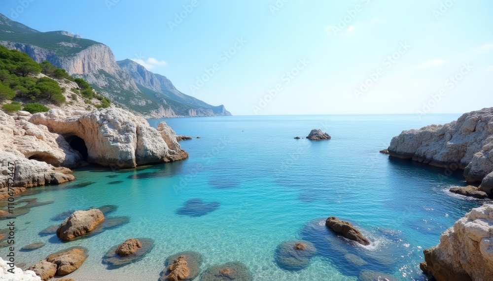  Enchanting coastal view with crystal clear waters and rugged cliffs