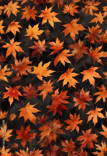 Artistic representation of autumn foliage in a watercolour gradient of orange and black colours, halloween, abstract