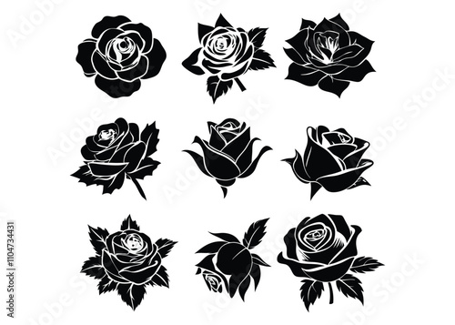 set of a rose silhouette vector