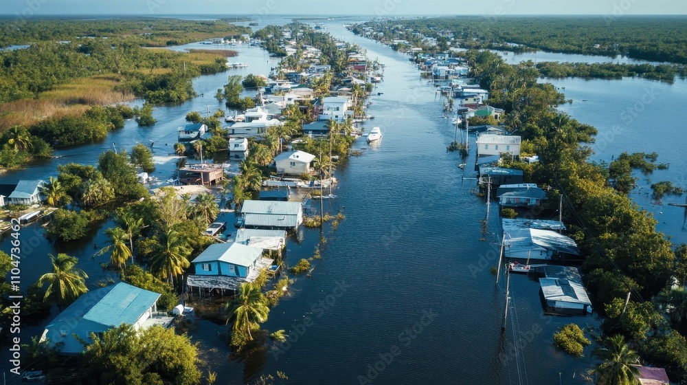 Aerial View of Town Affected by Hurricane Flooding Aerial View of Town Affected by Hurricane Flooding
