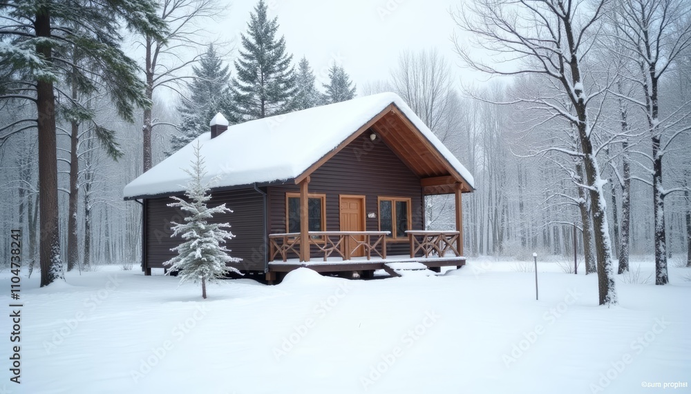 Cozy cabin nestled in a snowy forest Cozy cabin nestled in a snowy forest
