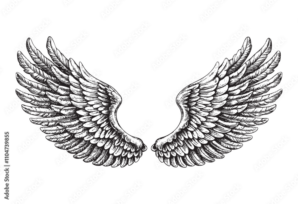 Obraz premium angel wings sketch hand dawn drawing vector illustration