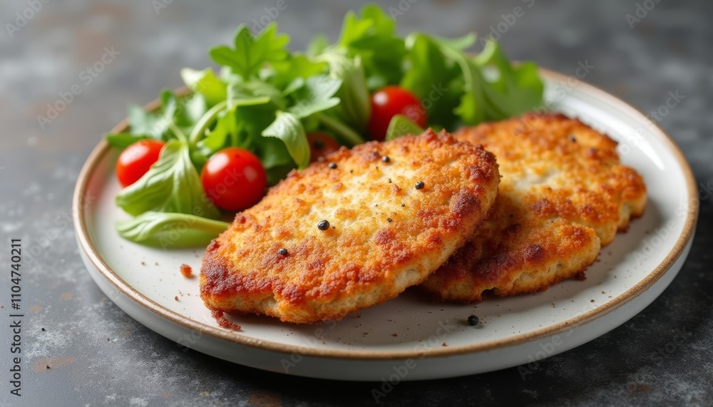 Deliciously crispy fish fillets with a fresh salad side Deliciously crispy fish fillets with a fresh salad side