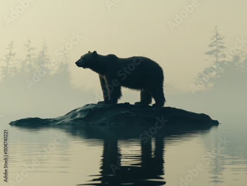 A lone polar bear standing on a small