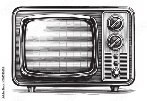 retro television sketch hand dawn drawing vector illustration