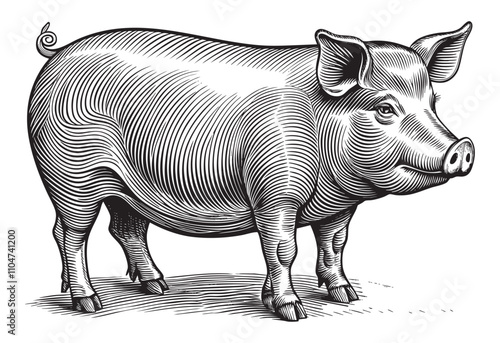 pig farm sketch hand dawn drawing vector illustration