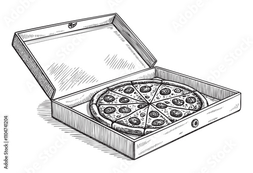 pizza in the box delivery sketch hand dawn drawing vector illustration