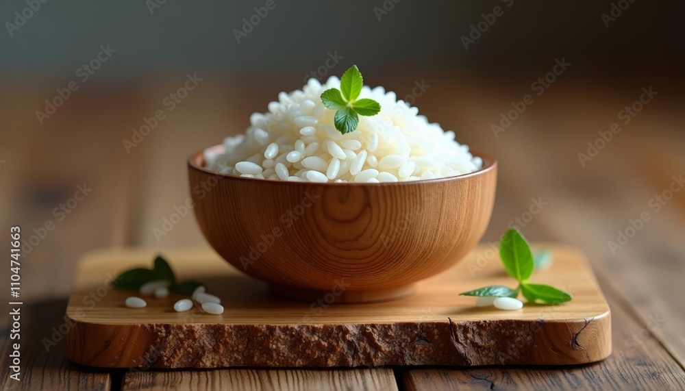 Natural elegance Rice in a wooden bowl Natural elegance Rice in a wooden bowl