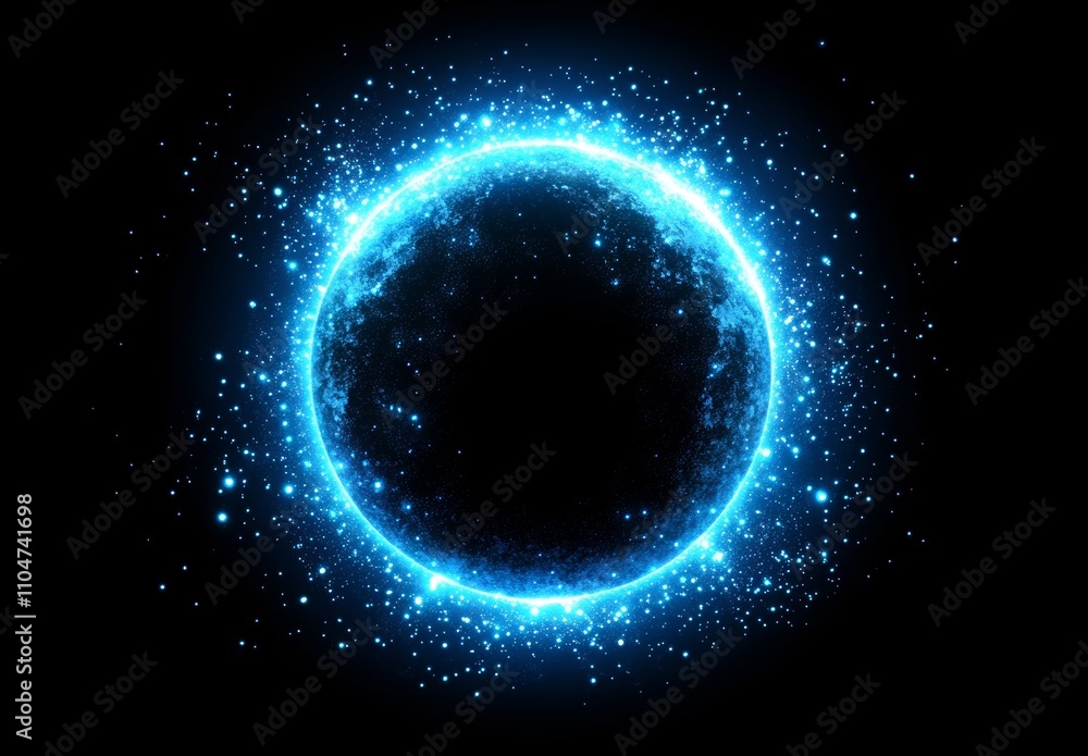 Glowing Blue Full Moon with Sparkling Stars on Black Background Glowing Blue Full Moon with Sparkling Stars on Black Background