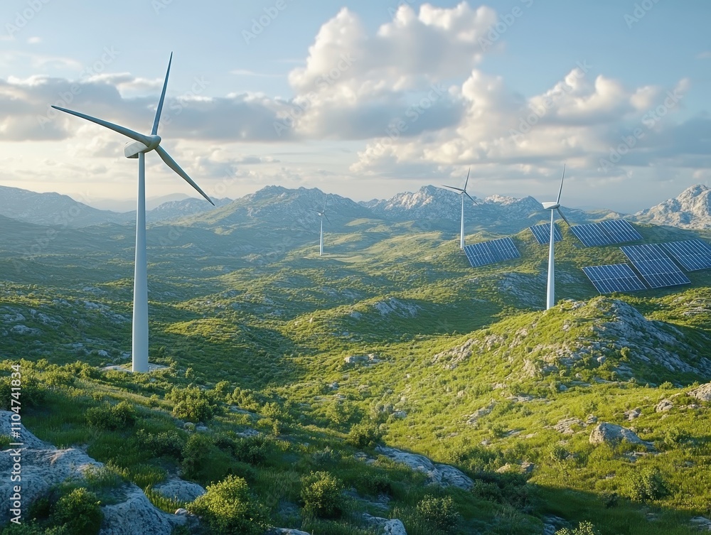Wind turbines generating clean energy on a hill Wind turbines generating clean energy on a hill