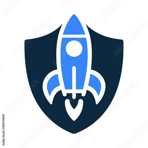 Silhouette rocket in shield vector icon design