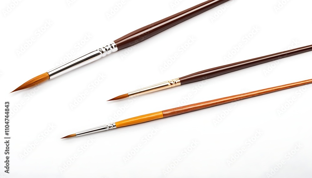 Fototapeta premium Artistic brushes meticulously depict a creative process on a white background