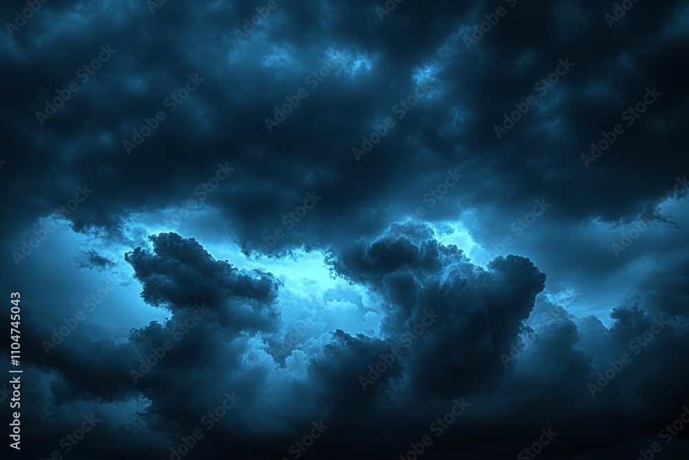 Obraz premium Dramatic Storm Clouds Ominous Night Sky Gloomy Thunderstorm Rain Wind Lightning Dark Fantasy