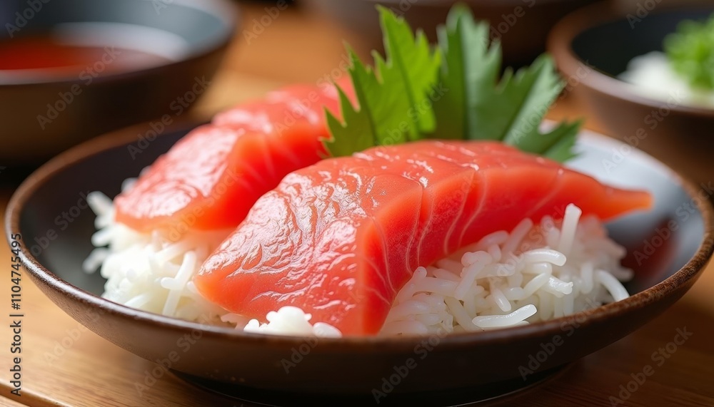 Deliciously fresh sushi roll on a bed of rice Deliciously fresh sushi roll on a bed of rice