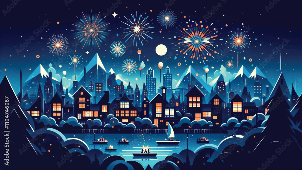 Obraz premium illustration of the night sky filled with fireworks, welcoming the arrival of the new year