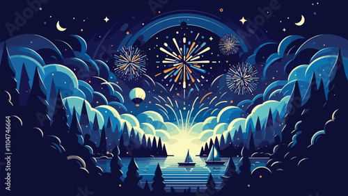 illustration of the night sky filled with fireworks, welcoming the arrival of the new year