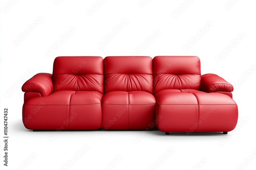 A top-view perspective of a contemporary red couch, perfectly isolated on a white background, ideal for showcasing modern furniture aesthetics A top-view perspective of a contemporary red couch, perfectly isolated on a white background, ideal for showcasing modern furniture aesthetics