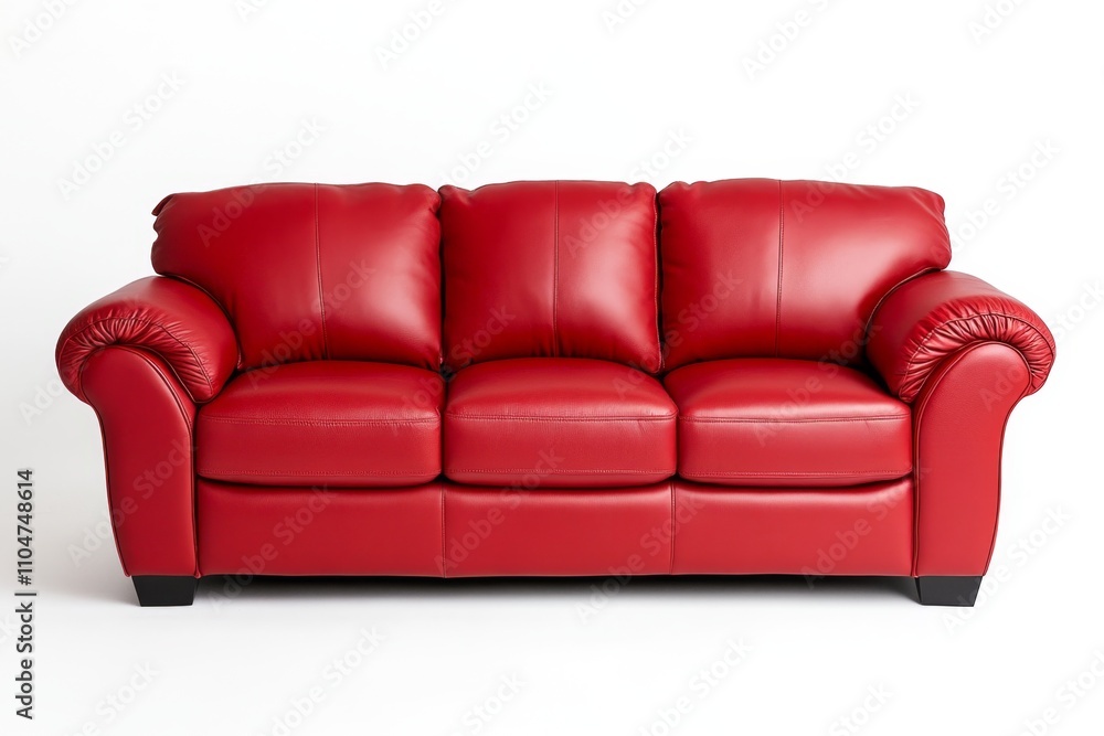 An overhead shot of a vibrant red sofa with plush cushions, displayed on a pristine white background, emphasizing its bold color and design An overhead shot of a vibrant red sofa with plush cushions, displayed on a pristine white background, emphasizing its bold color and design