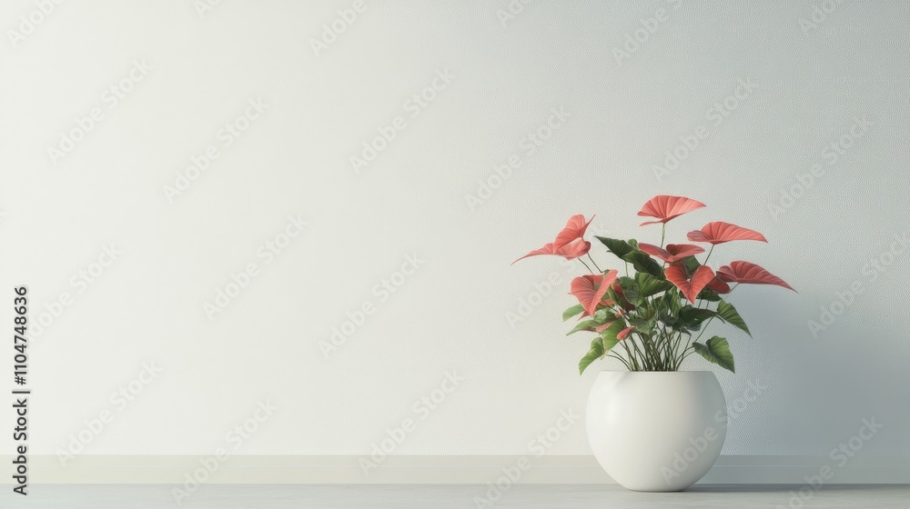Elegant Red Flowers in Modern White Pot on Minimalist Interior Setting Elegant Red Flowers in Modern White Pot on Minimalist Interior Setting