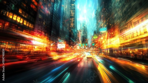 A vibrant cityscape with blurred lights, capturing the energy of urban nightlife.