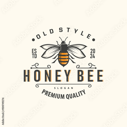 Organic honey bee logo design retro vintage concept bee animal premium template bumblebee