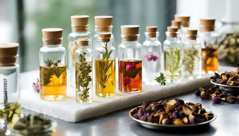Essential Oil Bottles and Aromatherapy Environment Essential Oil Bottles and Aromatherapy Environment