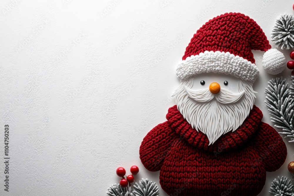 Whimsical Santa Claus Character Designed with Knitted Texture and Seasonal Decorations for Holiday Festivities and Gift-Giving Occasions Whimsical Santa Claus Character Designed with Knitted Texture and Seasonal Decorations for Holiday Festivities and Gift-Giving Occasions