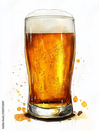 水彩で描いた生ビールのイラスト
