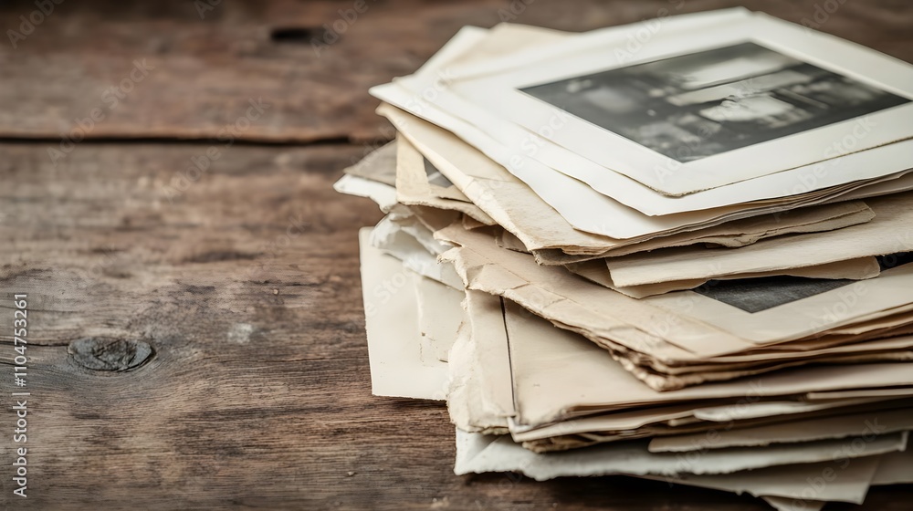 Old Photos Stack Wooden Table Old Photos Stack Wooden Table
