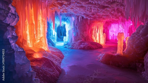 Colorful adventure in illuminated ice caves unique perspectives on natural formations