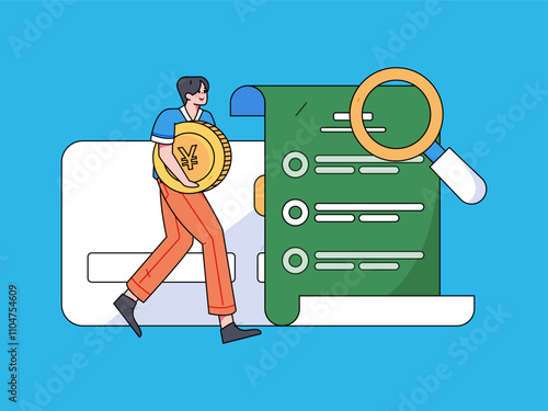 Credit card bill character flat vector concept operation hand drawn illustration
