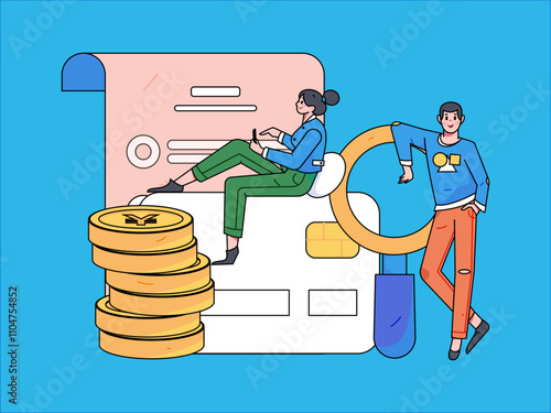 Credit card bill character flat vector concept operation hand drawn illustration
