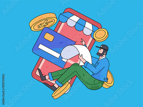 Credit card bill character flat vector concept operation hand drawn illustration
