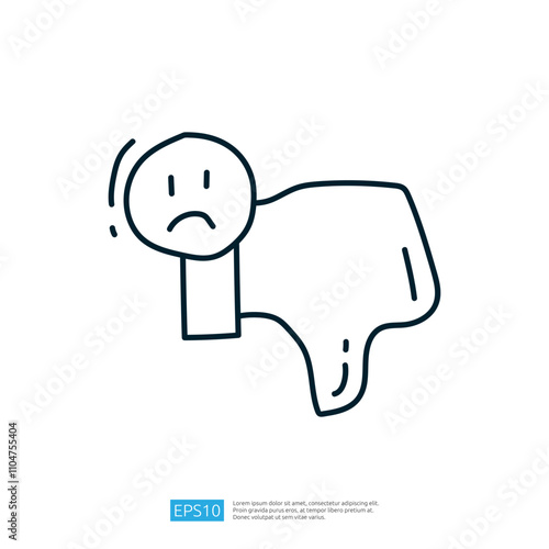 A simple line drawing of a sad face, with a drooping body, conveying a sense of disappointment or sadness.