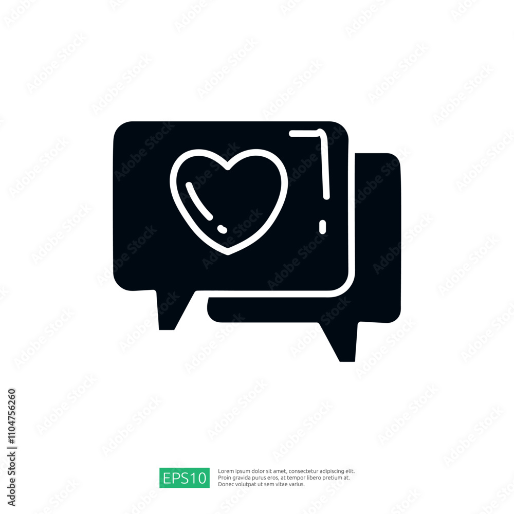 A simple graphic depicting two speech bubbles, one featuring a heart symbol, representing communication and affection. A simple graphic depicting two speech bubbles, one featuring a heart symbol, representing communication and affection.