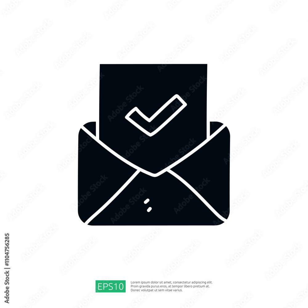 A simple graphic of an envelope containing a document with a checkmark, symbolizing message delivery or confirmation. A simple graphic of an envelope containing a document with a checkmark, symbolizing message delivery or confirmation.