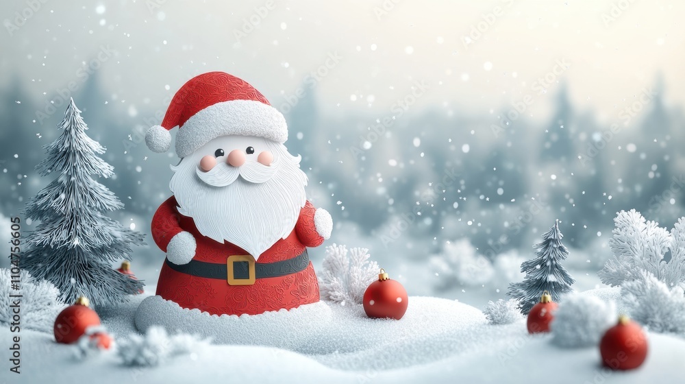 Charming Santa Claus Figurine Surrounded by Snowy Trees and Ornaments, Perfect for Capturing the Spirit of Christmas and Holiday Joy Charming Santa Claus Figurine Surrounded by Snowy Trees and Ornaments, Perfect for Capturing the Spirit of Christmas and Holiday Joy