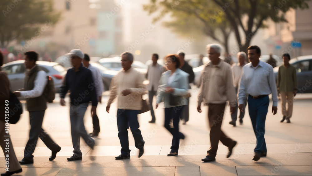 AI generative. Motion blur of people walking activity in the morning. 5 AI generative. Motion blur of people walking activity in the morning. 5