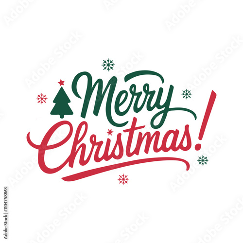 Merry Christmas Greeting: Festive Typography with Tree and Snowflakes
