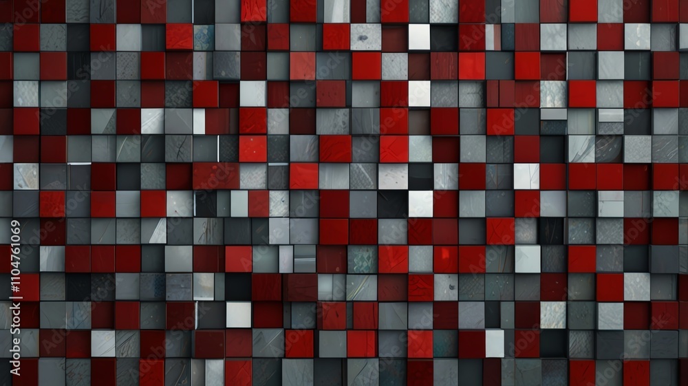 Abstract red and gray mosaic.  AI-generated geometric pattern.  Digital art texture.  Perfect for backgrounds, websites, and design projects.  High resolution image.