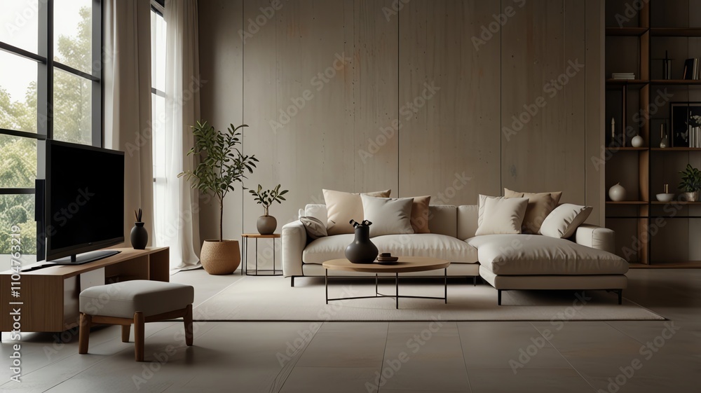 Here are a few options for your stock photo description, all under 200 characters:
**Option 1 (Focus on style):**
> Modern minimalist living room Here are a few options for your stock photo description, all under 200 characters:
**Option 1 (Focus on style):**
> Modern minimalist living room