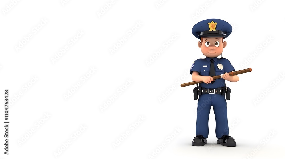 Obraz premium Cartoon police officer holding baton.
