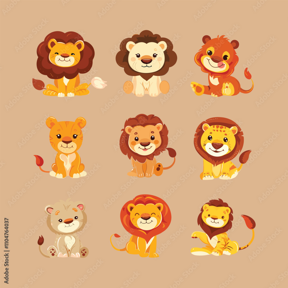 collection of cute vector lion stickers collection of cute vector lion stickers