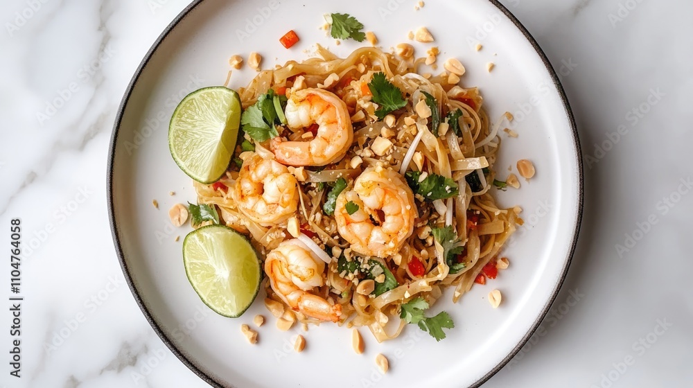 Fresh and Delicious Shrimp Pad Thai with Lime and Peanuts Fresh and Delicious Shrimp Pad Thai with Lime and Peanuts