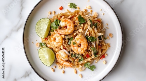 Fresh and Delicious Shrimp Pad Thai with Lime and Peanuts