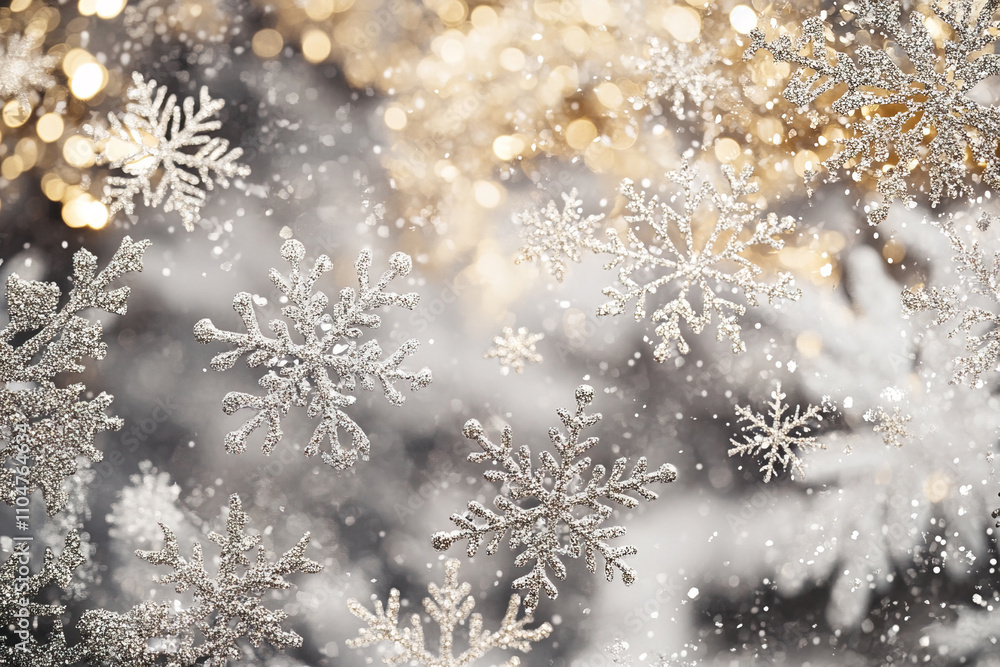 Christmas background with sillver and gold snowflakes Christmas background with sillver and gold snowflakes