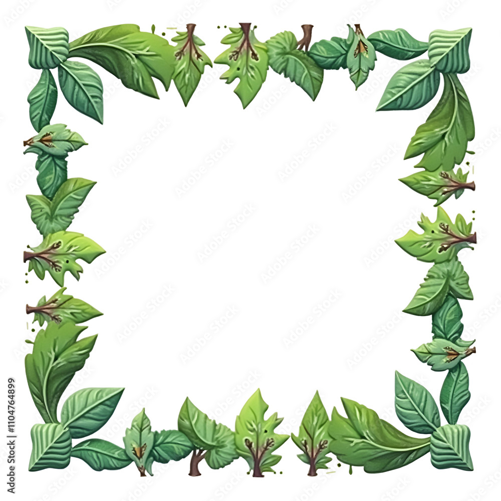 Fototapeta premium Green tree border, green leaves border frame transparent background