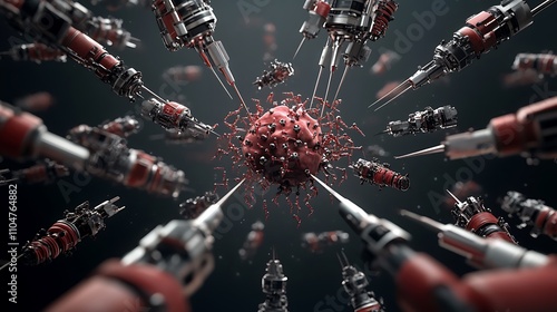 Nanobots Attacking Virus: A 3D Render of Cellular Warfare AI Generated photo